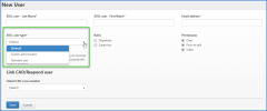 Select the user type on the New User page.